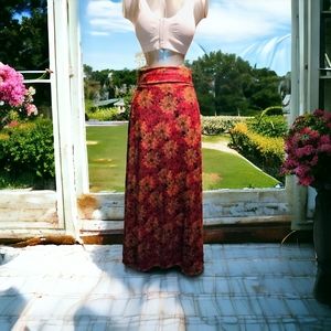 LULAROE | Red-Orange/Yellow Floral Printed Slip On Maxi Skirt | EUC ✨ size XXS